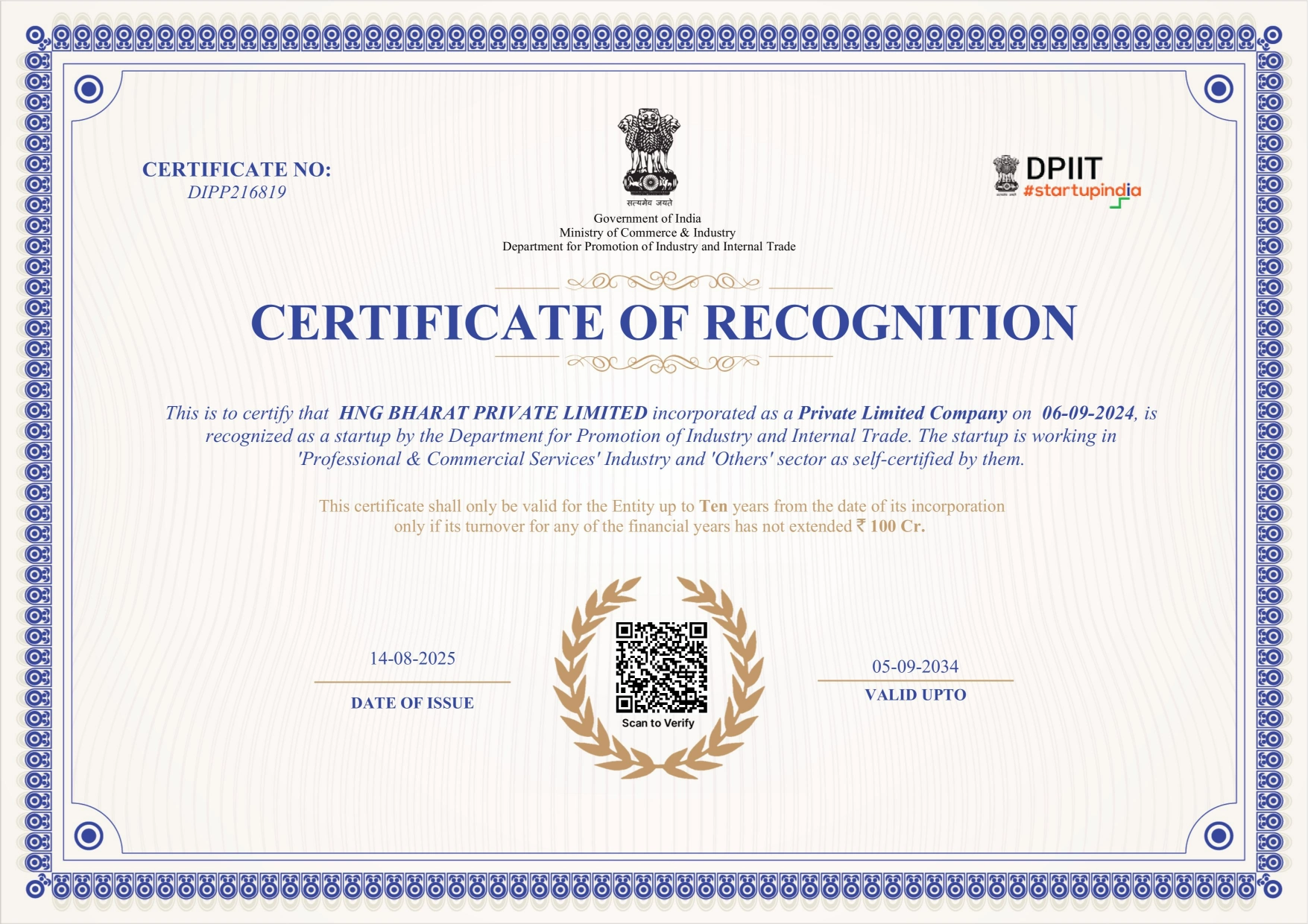 HNG Bharat Certification and Quality Assurance Document
